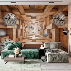 Custom Futuristic Wooden Tunnel Wallpaper Mural