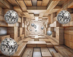 Custom Futuristic Wooden Tunnel Wallpaper Mural