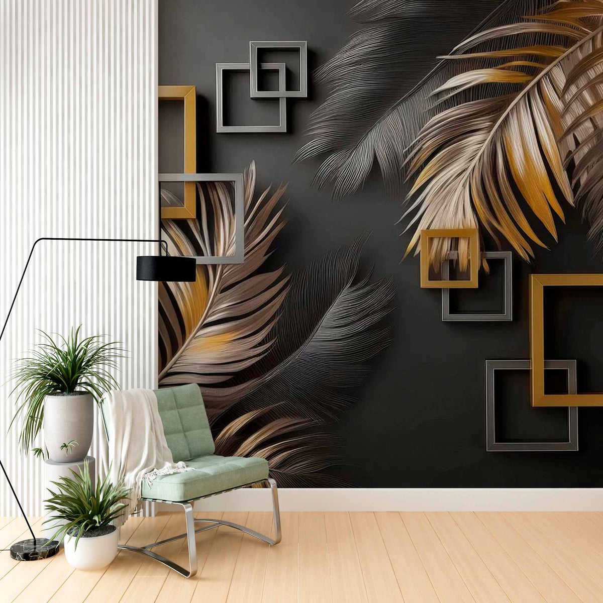 Luxury Gold and Silver Feather Wallpaper Mural