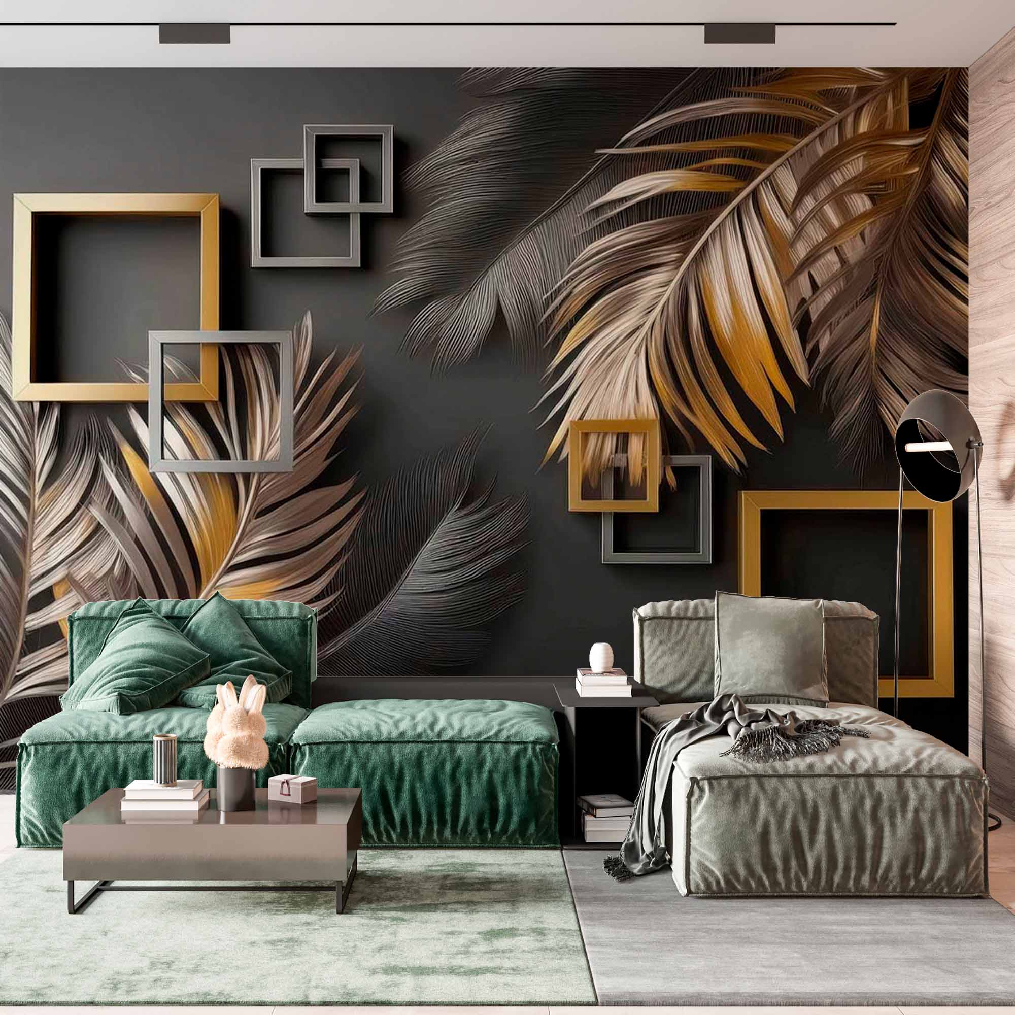 Luxury Gold and Silver Feather Wallpaper Mural