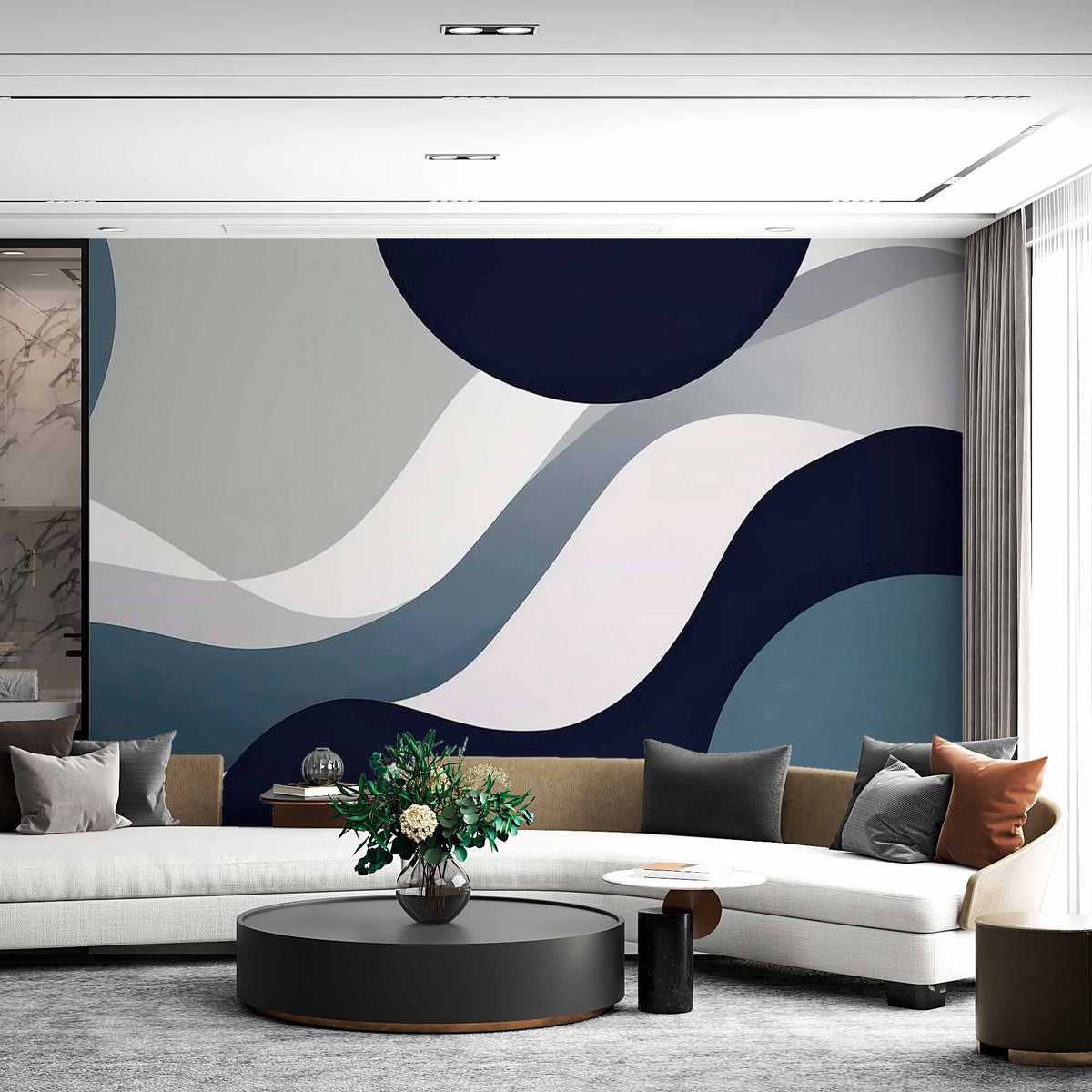 Minimalist Curves and Spheres Wallpaper Mural