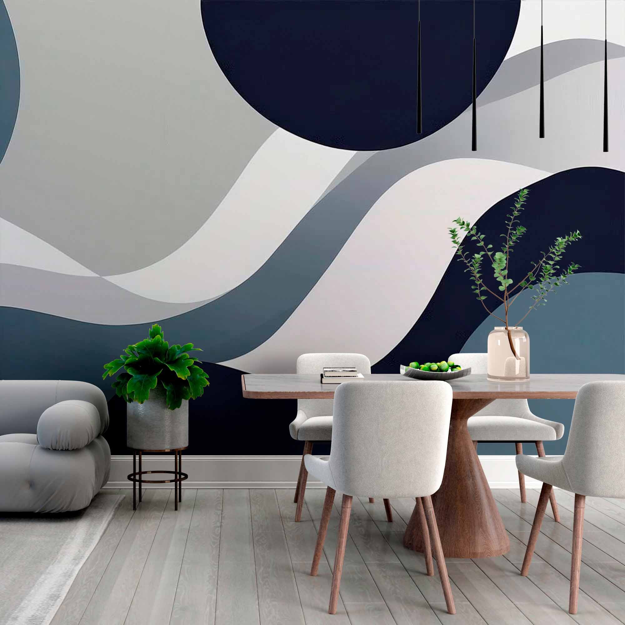 Minimalist Curves and Spheres Wallpaper Mural