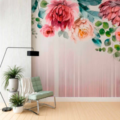 Custom Watercolor Floral Wallpaper Mural - Romantic Flower and Line Design