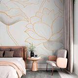 Lotus Line Art Wallpaper Mural - Minimalist Floral Design