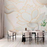 Lotus Line Art Wallpaper Mural - Minimalist Floral Design