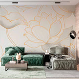 Lotus Line Art Wallpaper Mural - Minimalist Floral Design