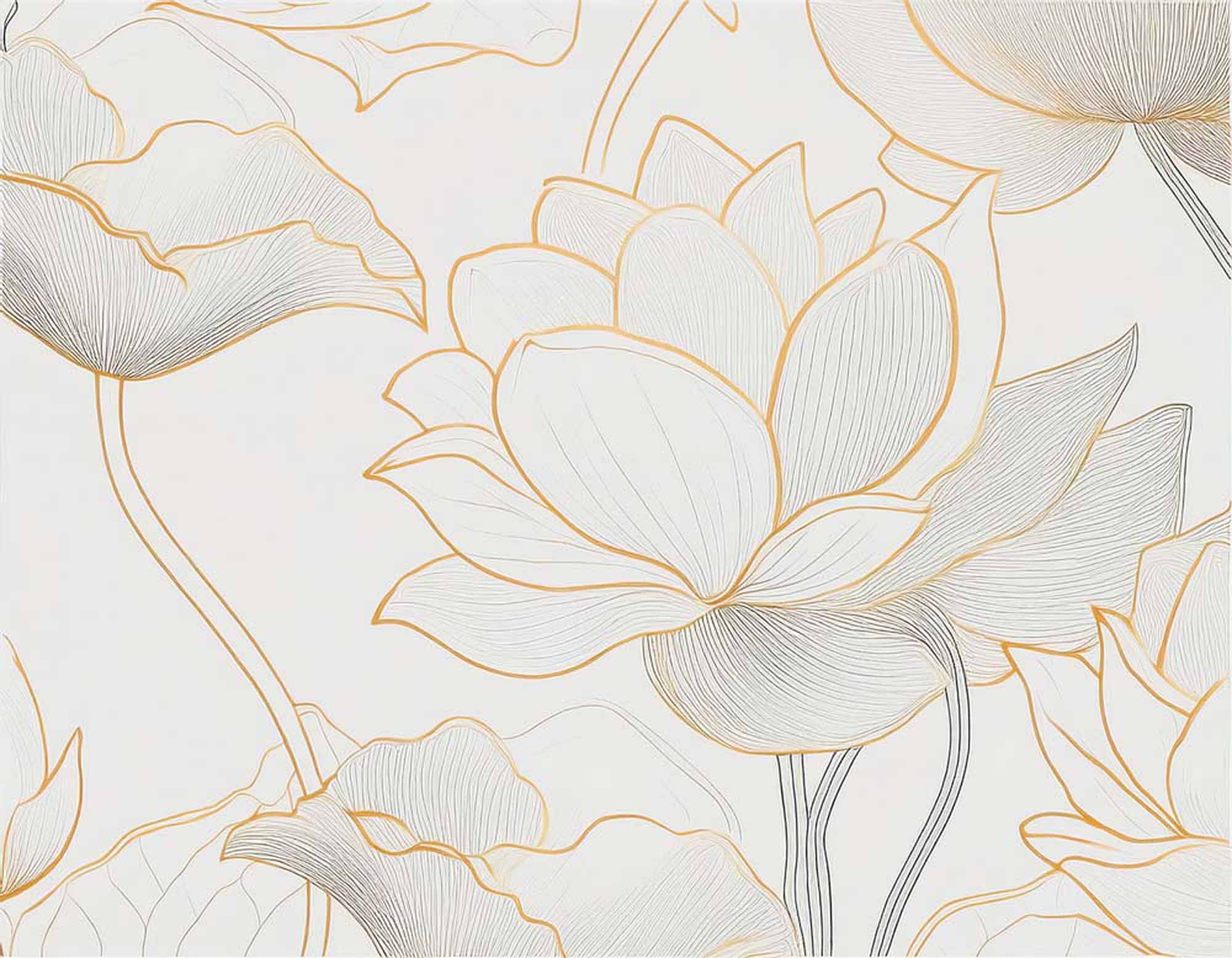 Lotus Line Art Wallpaper Mural - Minimalist Floral Design