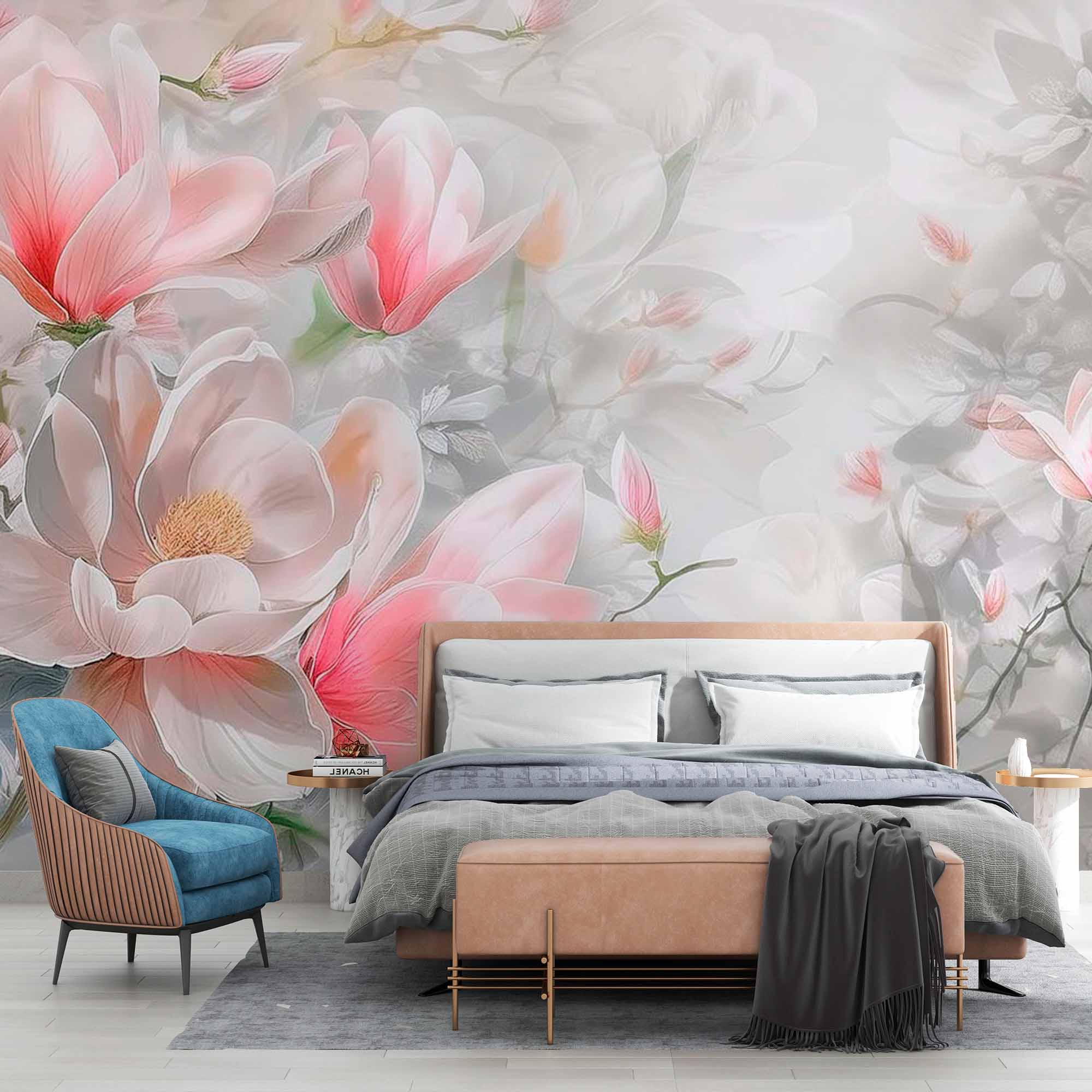 Magnolia Blossom Wallpaper Mural - Soft Pastel Floral Design