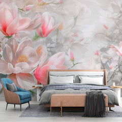 Custom Magnolia Blossom Wallpaper Mural - Soft Pastel Floral Design