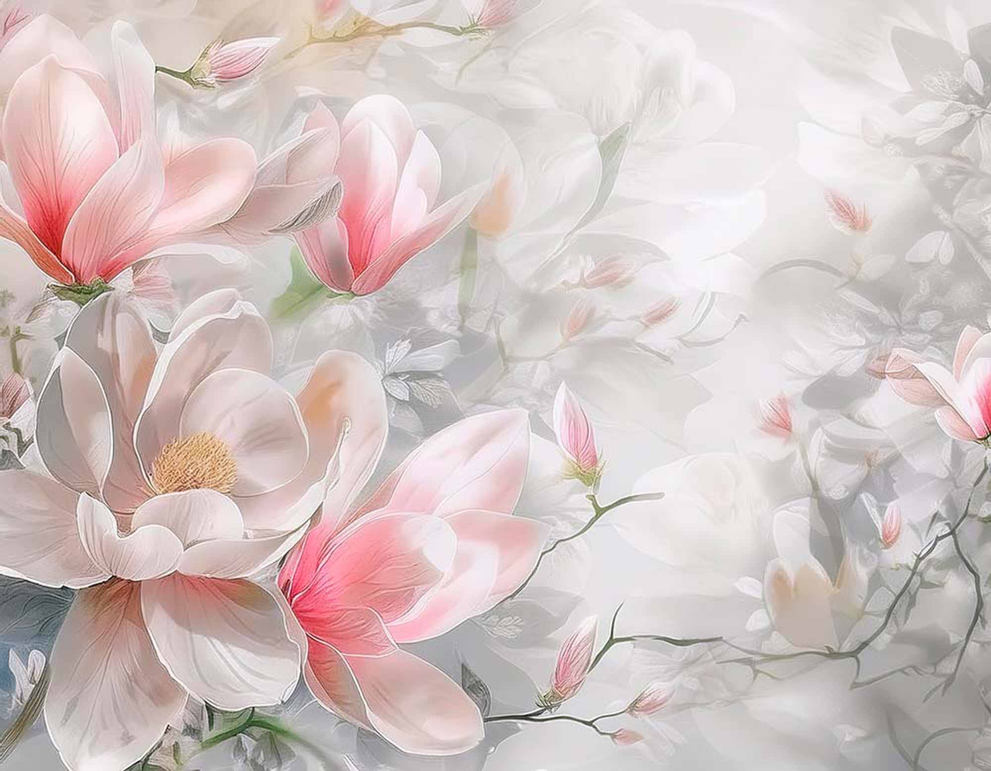 Magnolia Blossom Wallpaper Mural - Soft Pastel Floral Design