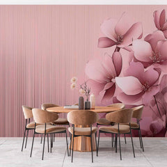 Custom Pink Floral Wallpaper Mural - Elegant Blossom and Line Pattern