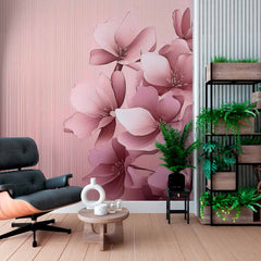 Custom Pink Floral Wallpaper Mural - Elegant Blossom and Line Pattern