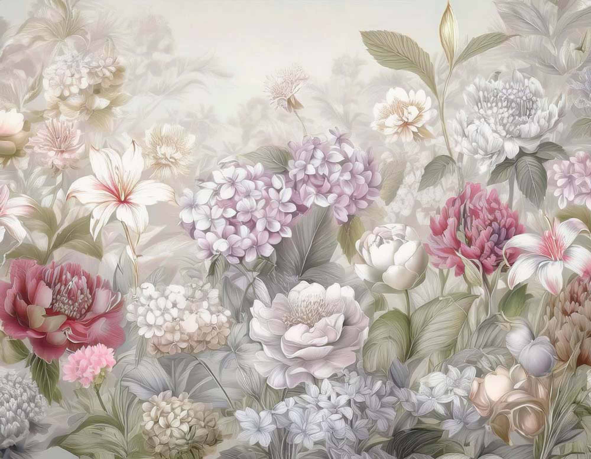 Elegant Floral Wallpaper Mural - Soft Pastel Flower Arrangement