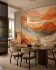 Sunset hills abstract wallpaper in a refined dining area.