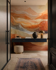 Sunset hills abstract wallpaper in a designer entrance hall.