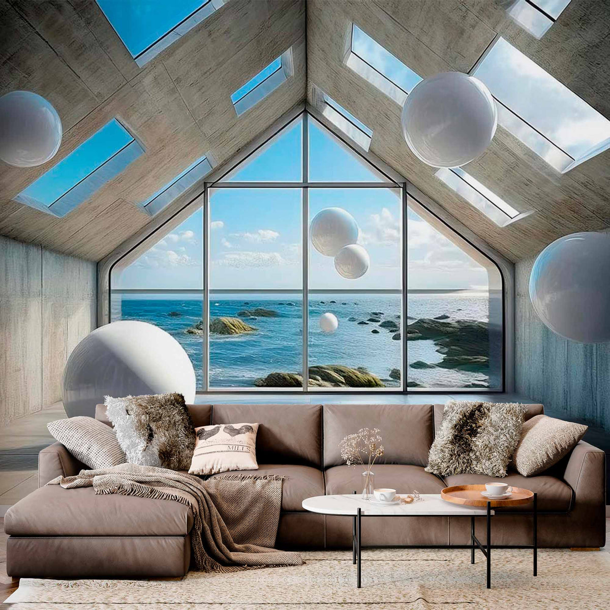 Architectural Oceanfront Interior Wallpaper Mural