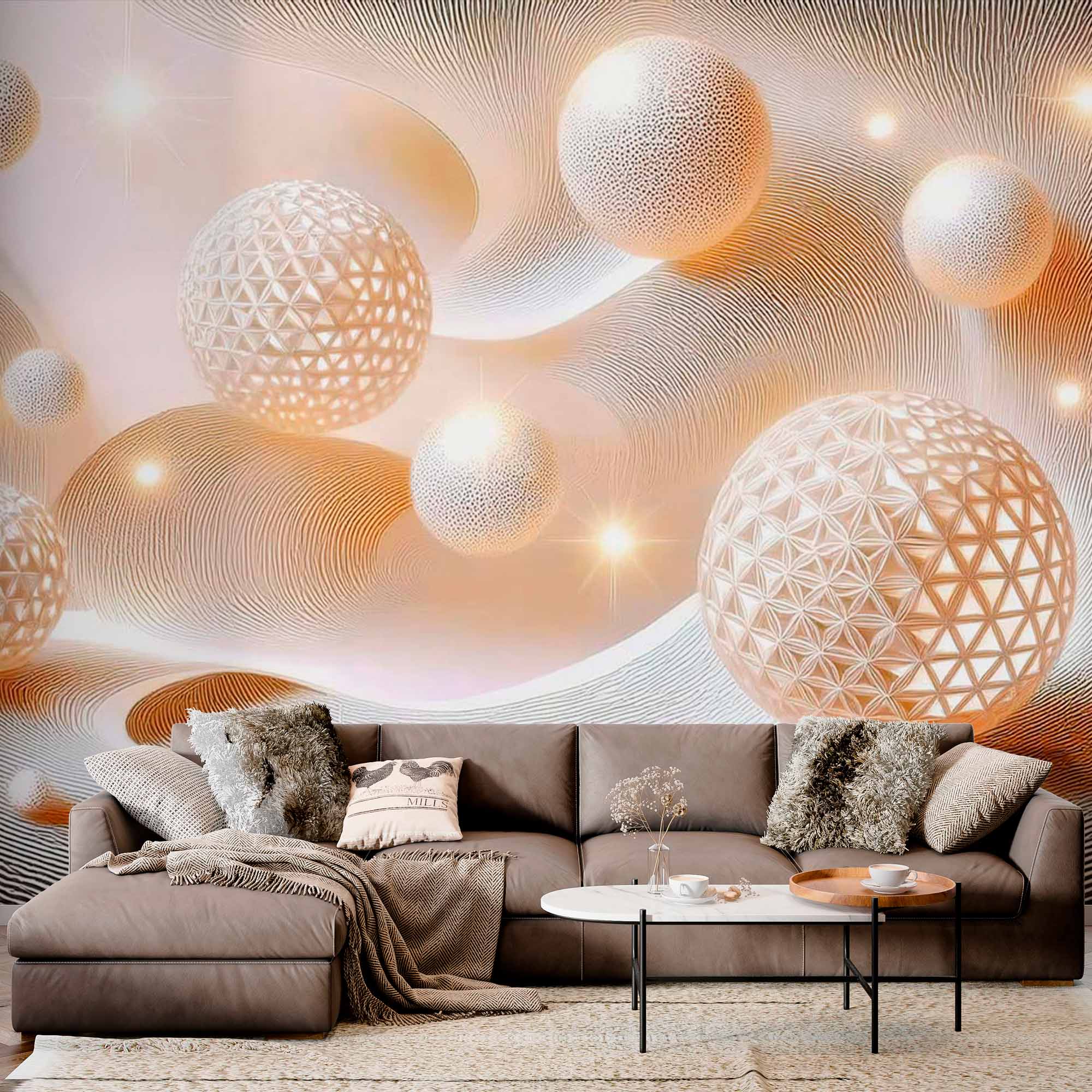 Illuminated 3D Orbs Wallpaper Mural