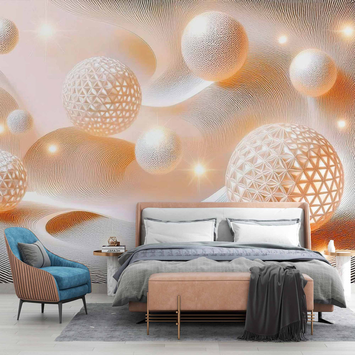 Illuminated 3D Orbs Wallpaper Mural