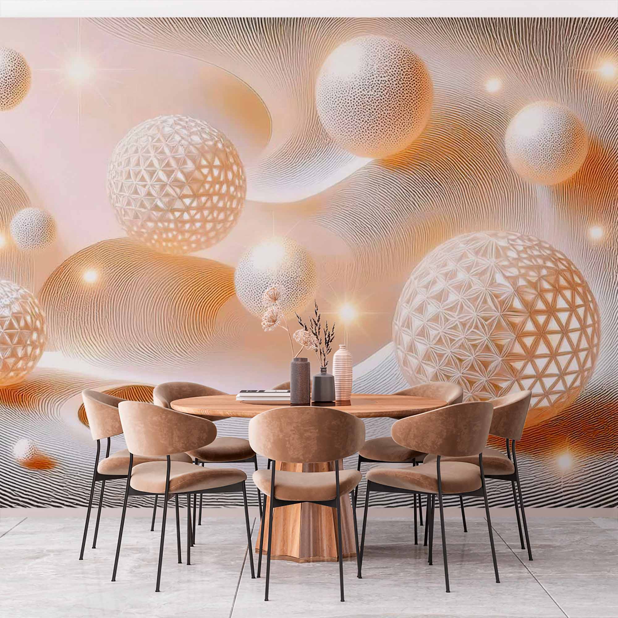 Illuminated 3D Orbs Wallpaper Mural