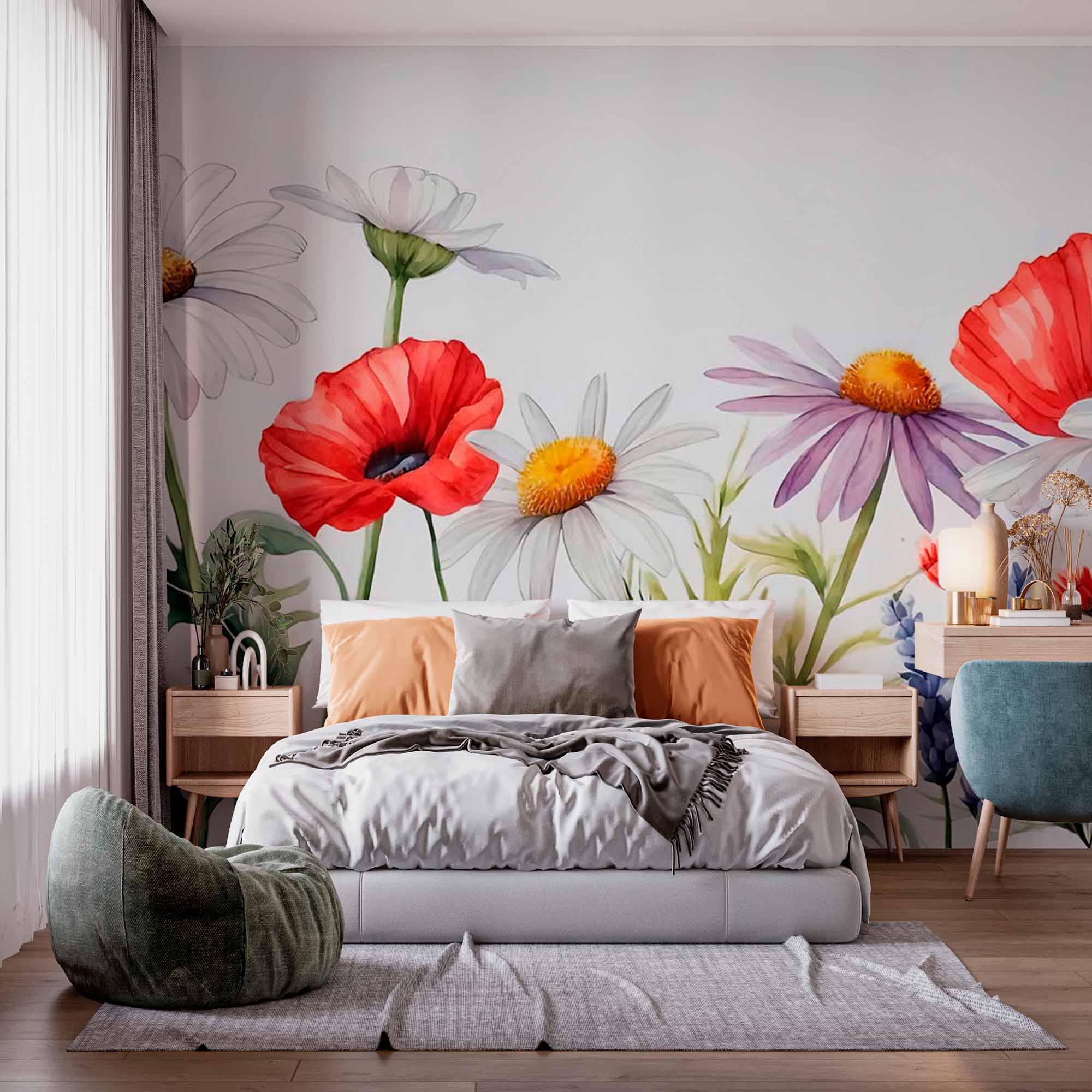 Watercolor Wildflowers Wallpaper Mural
