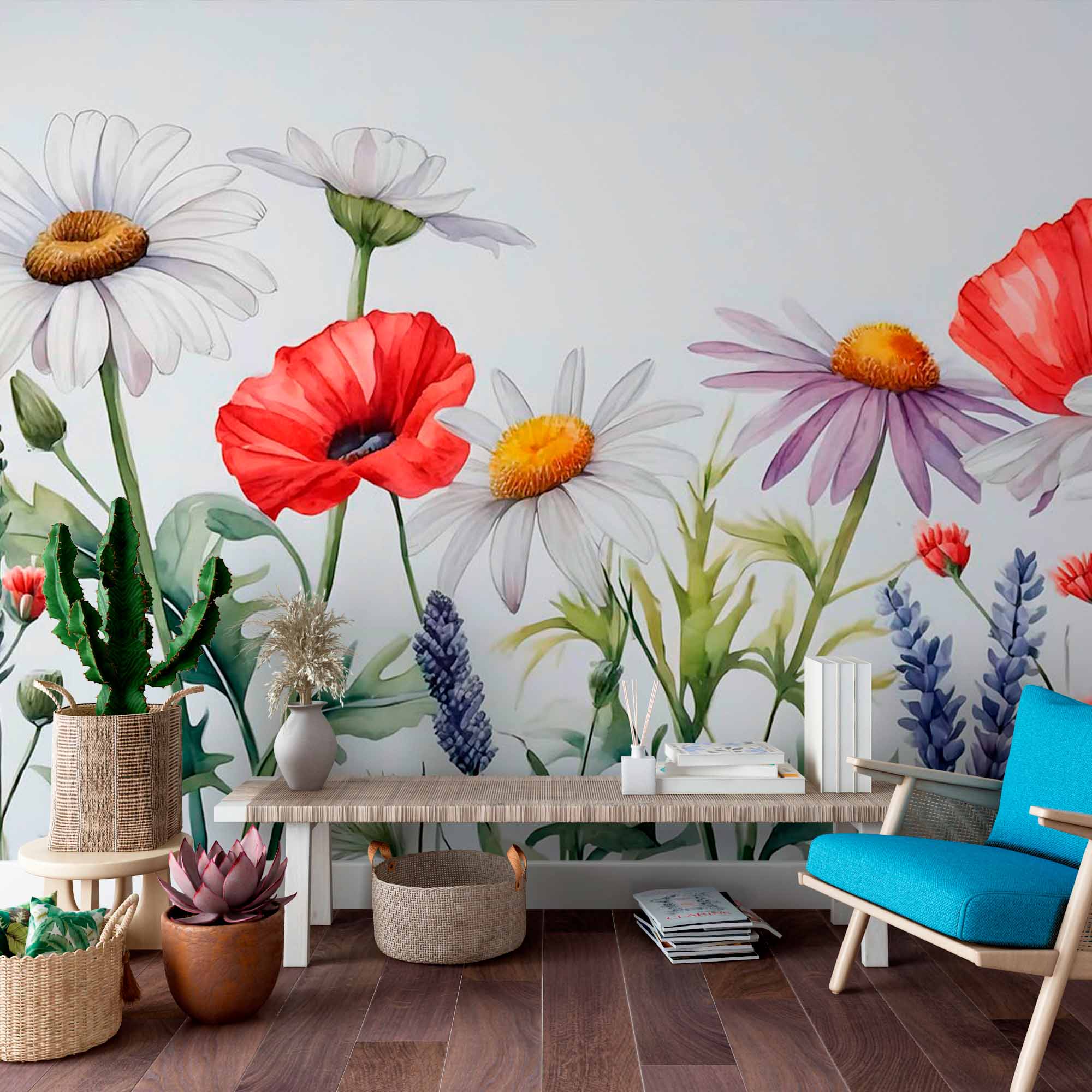 Watercolor Wildflowers Wallpaper Mural