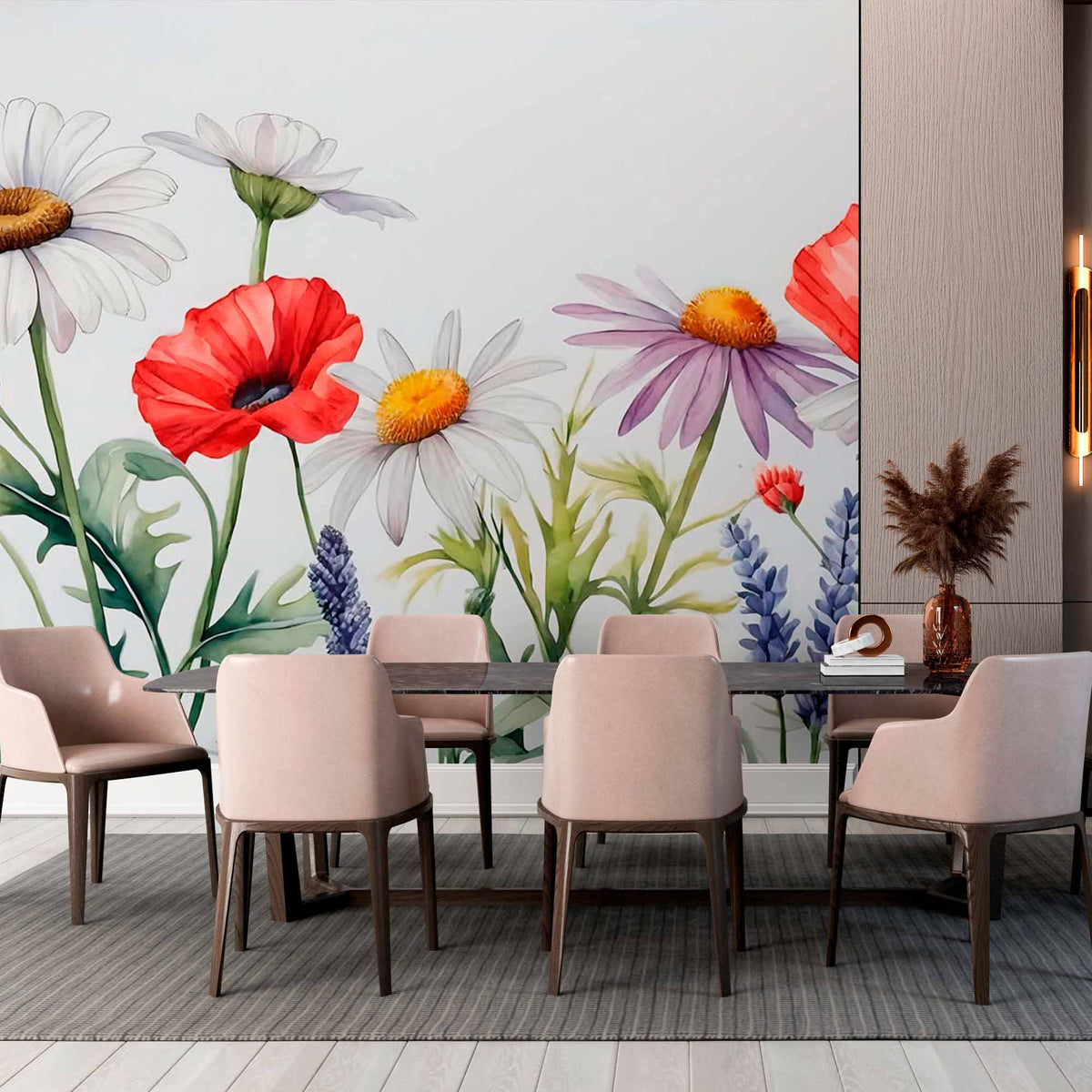 Watercolor Wildflowers Wallpaper Mural