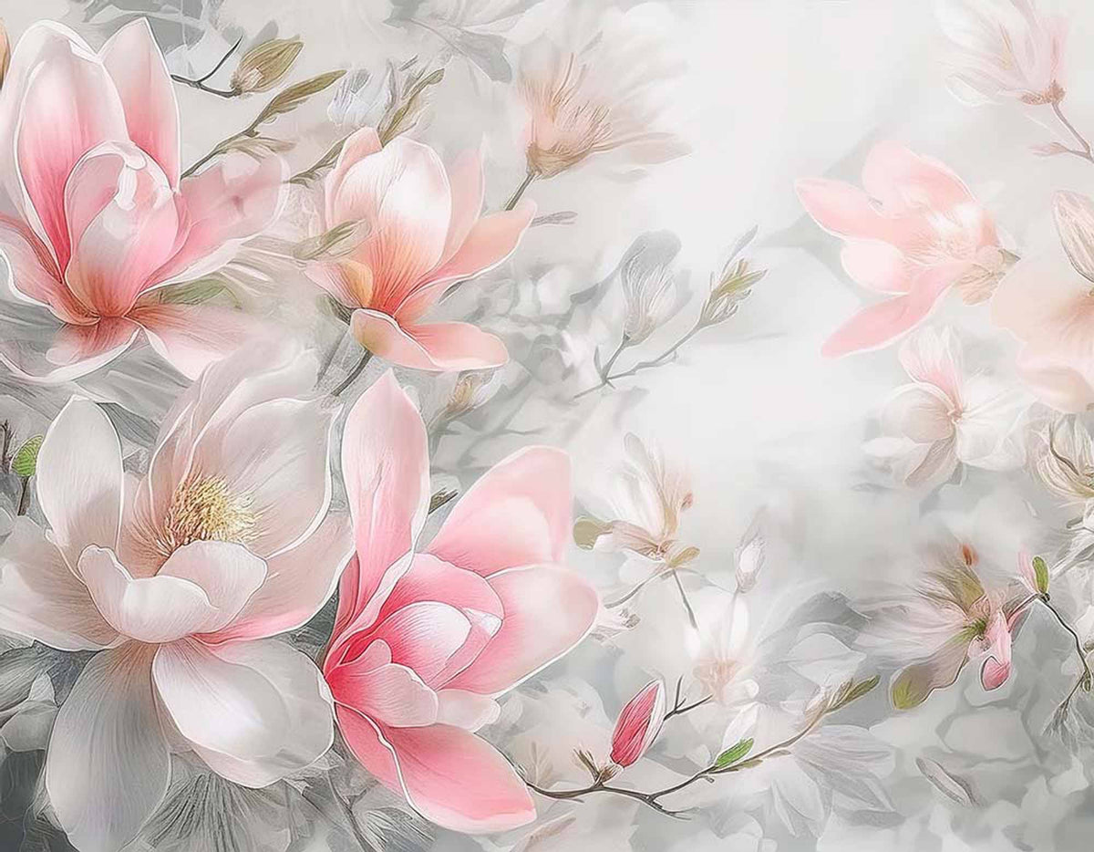Niestandardowa fototapeta z kwiatami magnolii wiosennej