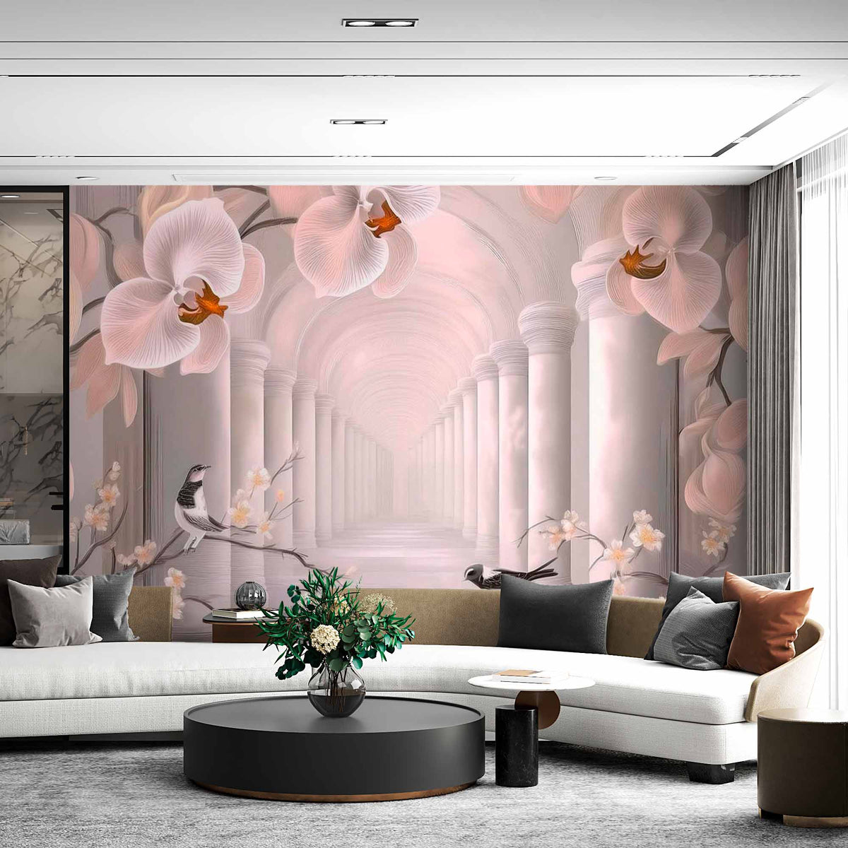 Floral Arch with Birds Wallpaper Mural