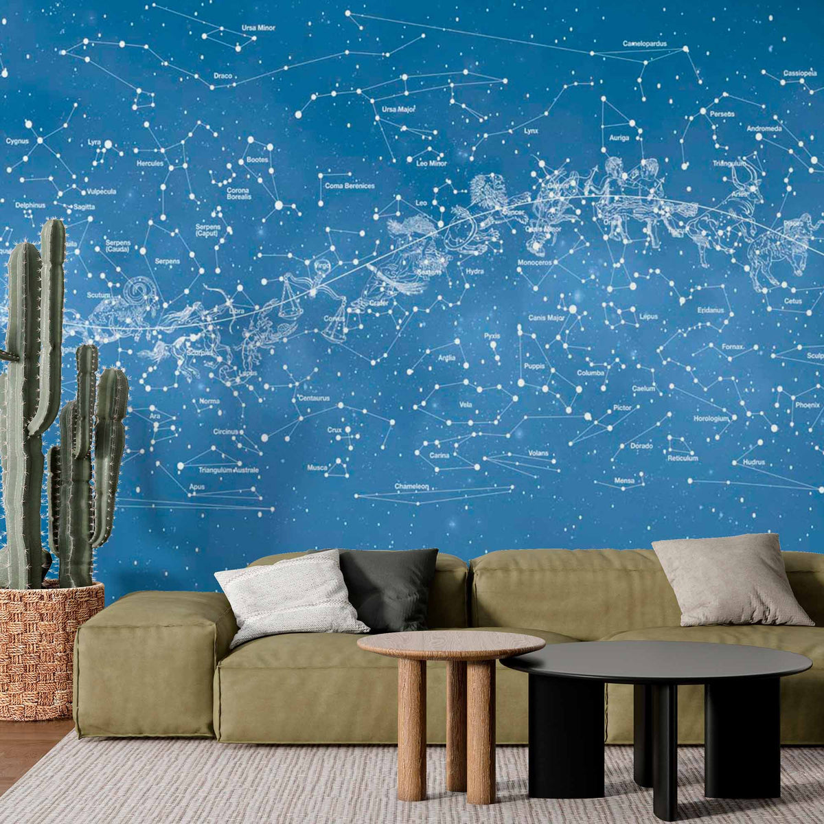 Star Constellations Wall Mural Wallpaper - Detailed Celestial Map on Blue Background