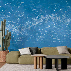 Custom Star Constellations Wall Mural Wallpaper - Detailed Celestial Map on Blue Background