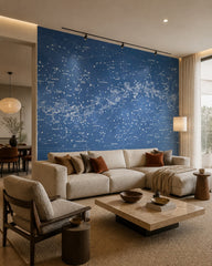 Star constellations wallpaper in a designer living room.