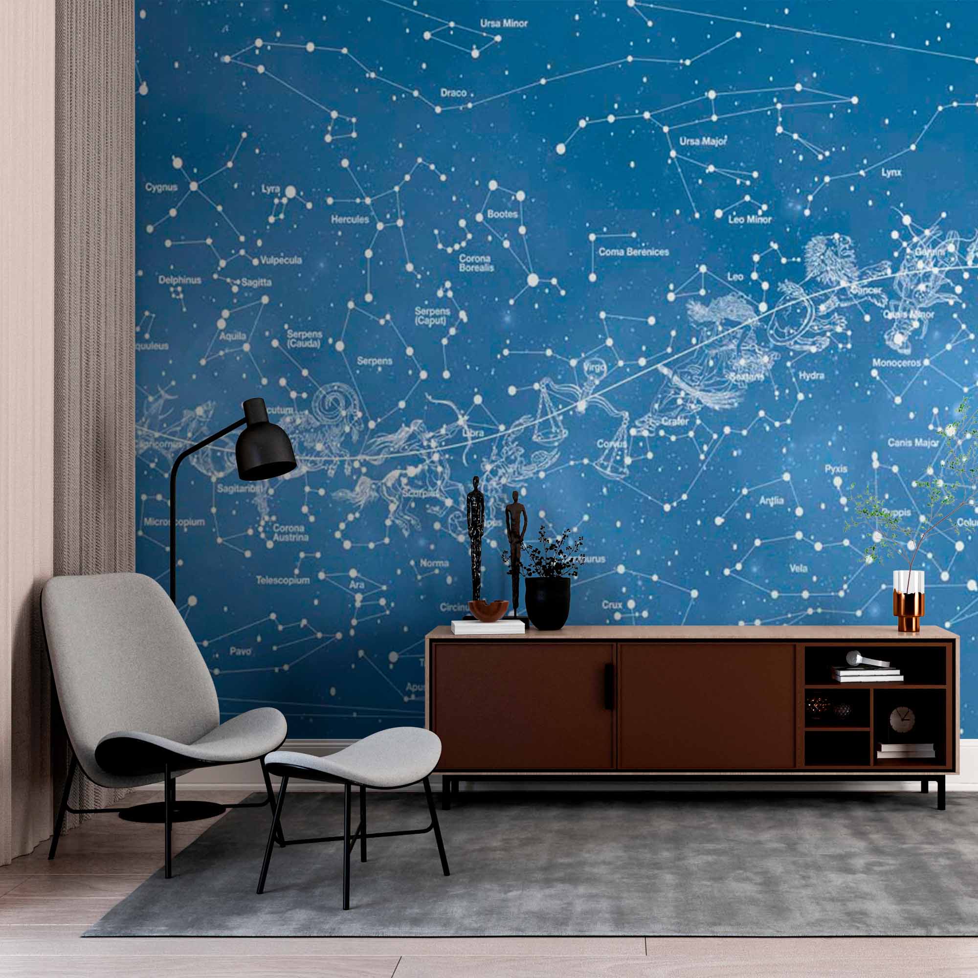 Star Constellations Wall Mural Wallpaper - Detailed Celestial Map on Blue Background