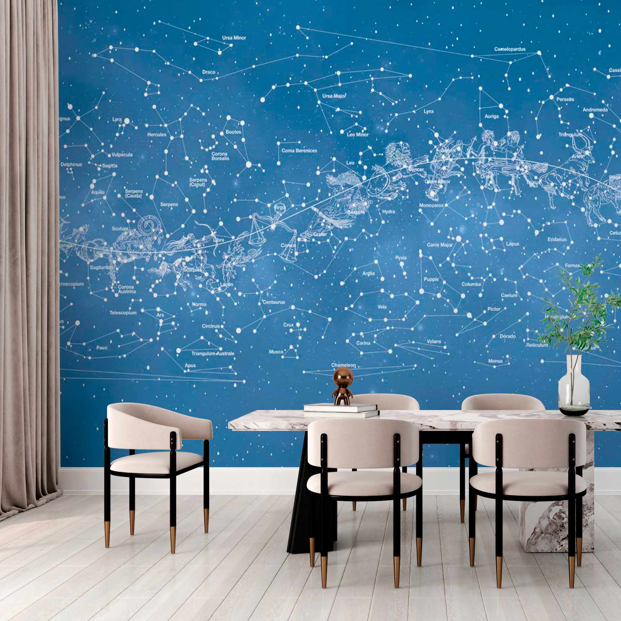 Star Constellations Wall Mural Wallpaper - Detailed Celestial Map on Blue Background