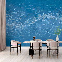 Custom Star Constellations Wall Mural Wallpaper - Detailed Celestial Map on Blue Background