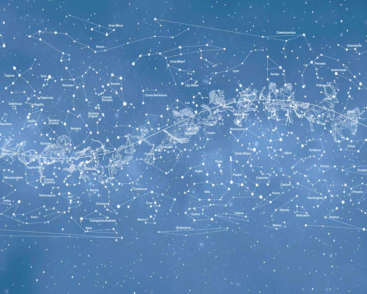 Papier peint constellations d’étoiles – Papier peint panoramique carte céleste sur bleu