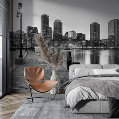 Custom Black and White Cityscape Wallpaper Modern City Wall Mural