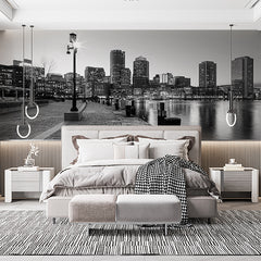 Custom Black and White Cityscape Wallpaper Modern City Wall Mural