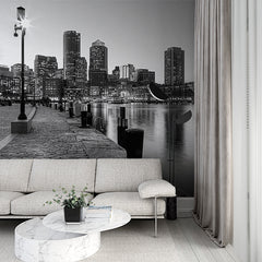 Custom Black and White Cityscape Wallpaper Modern City Wall Mural