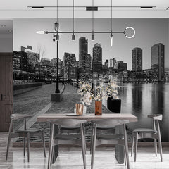 Custom Black and White Cityscape Wallpaper Modern City Wall Mural