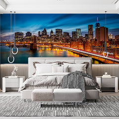 Custom Long Exposure New York City Skyline at Night Wallpaper Mural