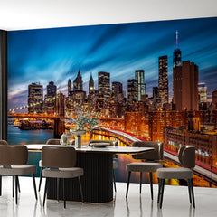 Custom Long Exposure New York City Skyline at Night Wallpaper Mural