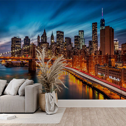 Custom Long Exposure New York City Skyline at Night Wallpaper Mural