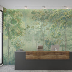 Custom Green Forest Wallpaper Fresco Nature-Inspired Wall Mural Decor