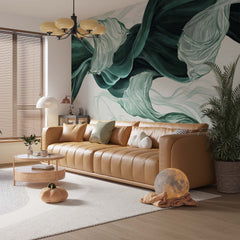 Custom Green Wave Wall Mural Art Smoke Fluid Alcohol Ink Wallpaper