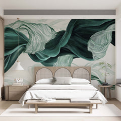 Custom Green Wave Wall Mural Art Smoke Fluid Alcohol Ink Wallpaper