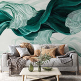 Green Wave Wall Mural Art Smoke Fluid Alcohol Ink Wallpaper