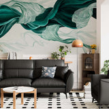 Green Wave Wall Mural Art Smoke Fluid Alcohol Ink Wallpaper