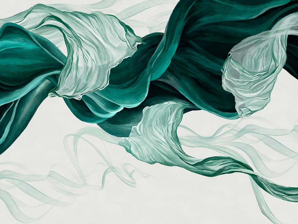 Green Wave Wall Mural Art Smoke Fluid Alcohol Ink Wallpaper