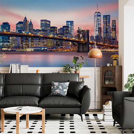 New York City Skyline at Sunset Wall Mural - Brooklyn Bridge and Skyscrapers Wallpaper