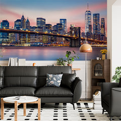 Custom New York City Skyline at Sunset Wall Mural - Brooklyn Bridge and Skyscrapers Wallpaper